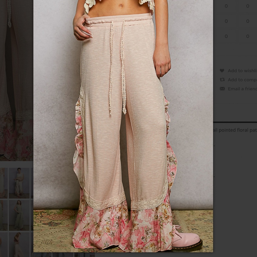 POL “ Clare 3 “ POL Ribbed Flowy Pants with Ruffle Detail